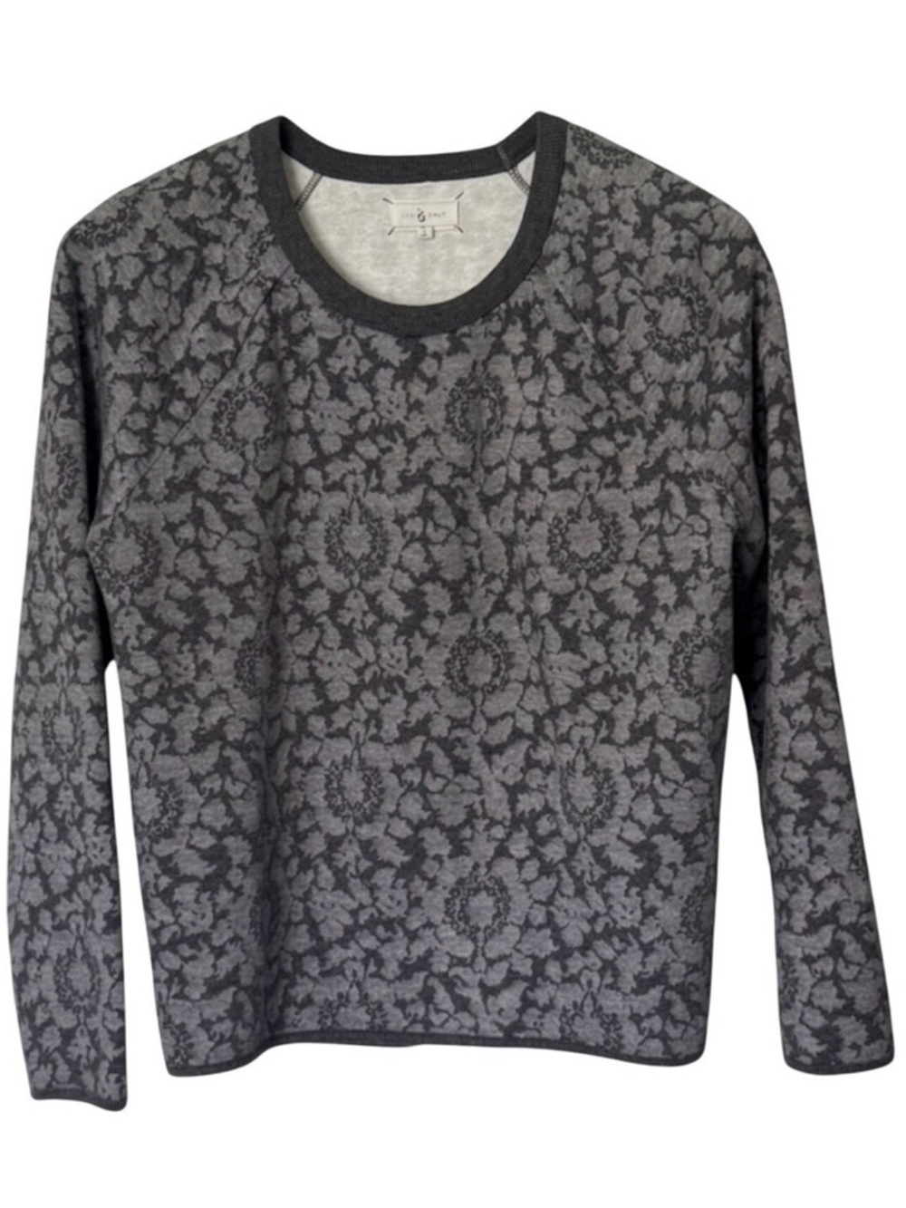 Lou & Grey 100% Cotton Gray Floral Sweater Dainty Spring Flower Knit Pullover M